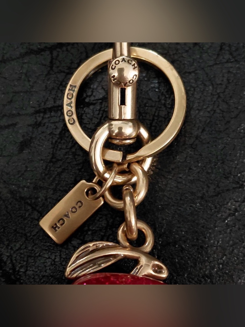 COACH Red Glitter Apple Key & Card Holder with Gold Hardware - Picture 9 of 10